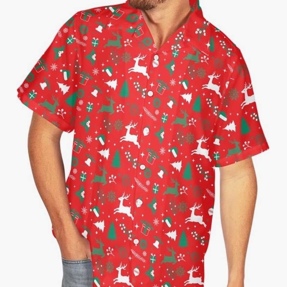 Men's Red Holiday Button Down Shirt